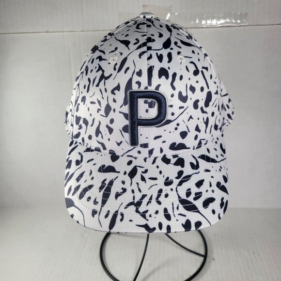 Puma Adjustable White & Black Pattern Hat With Embroidered "P" Logo - Picture 1 of 5